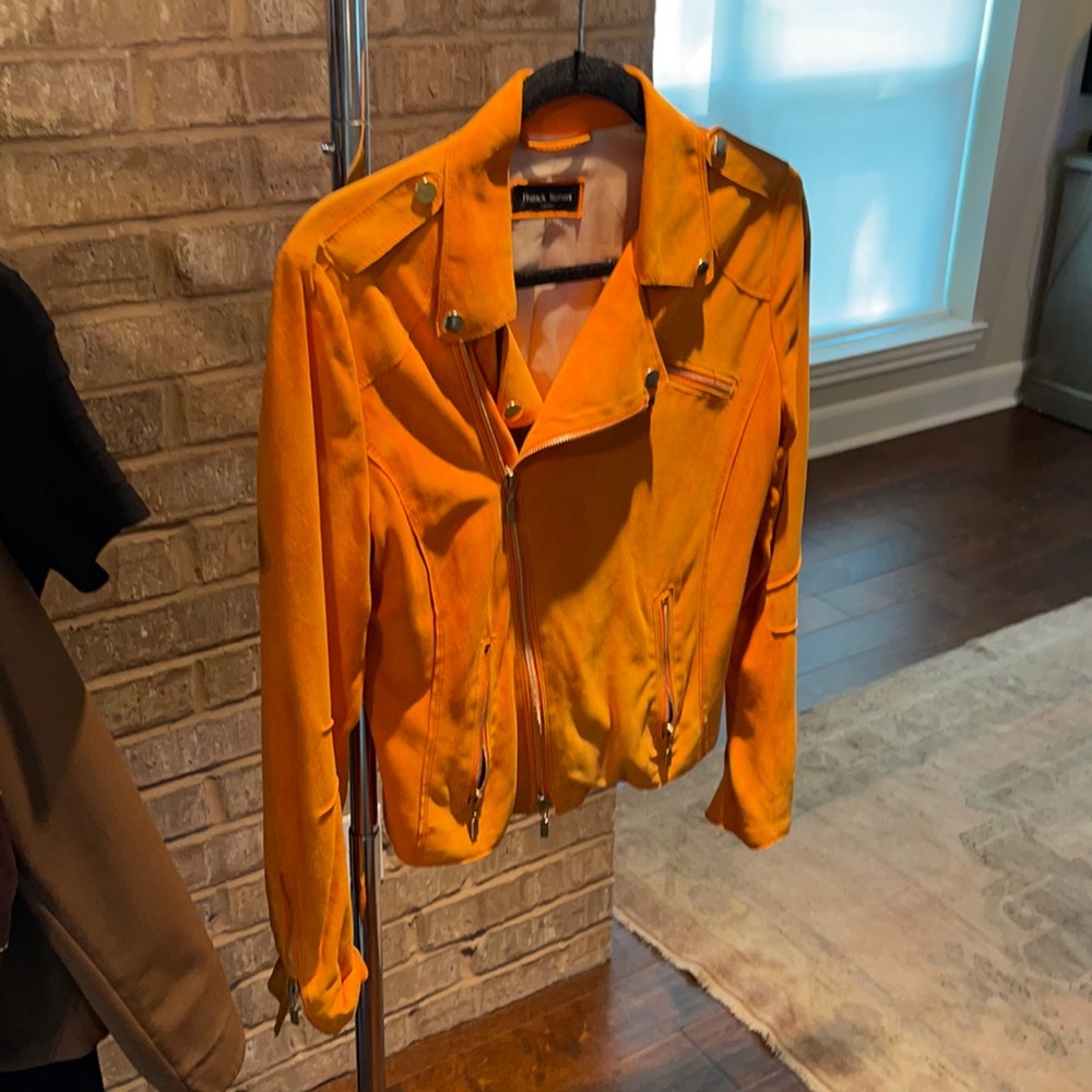 Orange leather Italian bomber